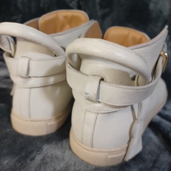 Authentic Men's Buscemi Hi-Top Sneakers Leather Gold Lock White 46 (12-13) - Picture 8 of 16